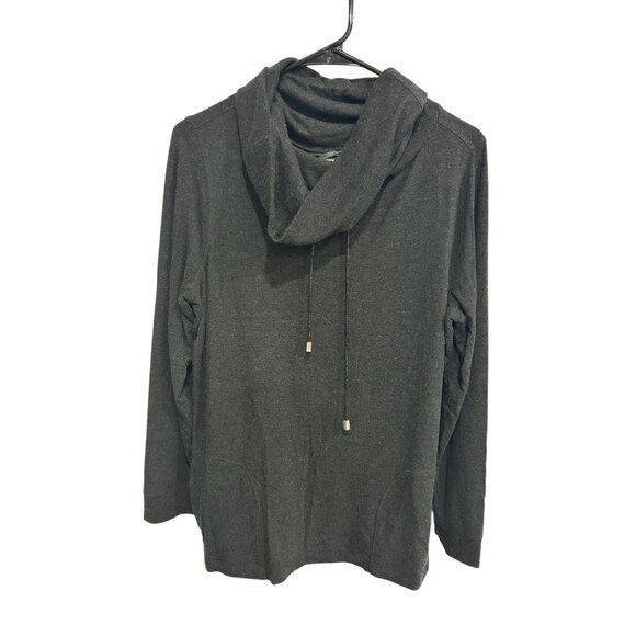 Zenergy by Chico's Cowl Neck Long Sleeve Pullover Top Charcoal Sz 1 Cozy Knit - Picture 1 of 11